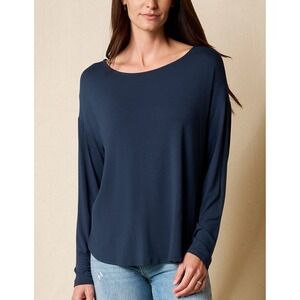 Chaser Navy Blue Long Sleeve Scoop Neck Relaxed Fit Top Medium NWT